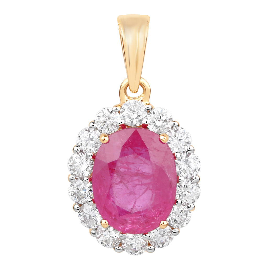 Ruby Pendant With Diamonds 2.52 Carats 18K Yellow Gold