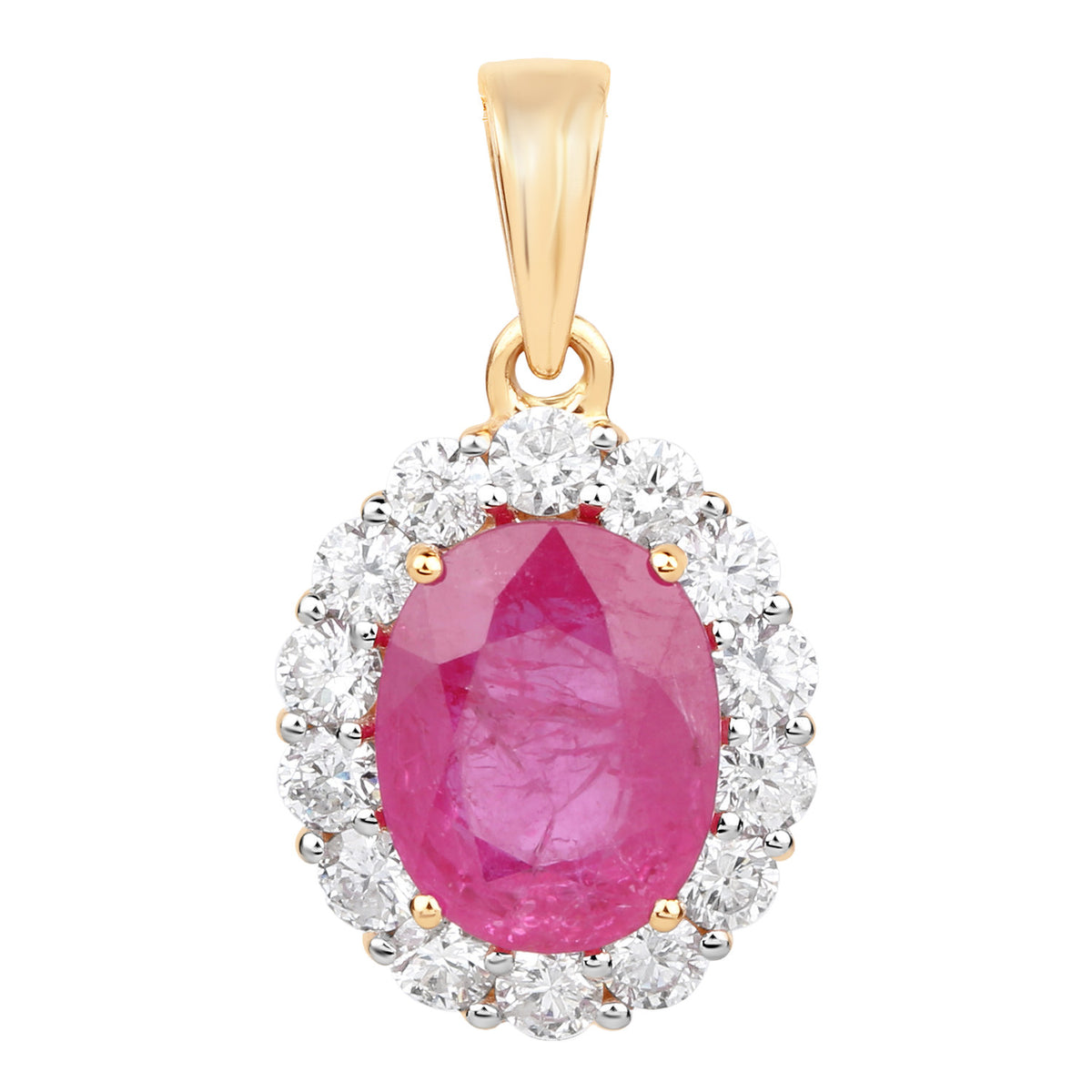 Ruby Pendant With Diamonds 2.52 Carats 18K Yellow Gold