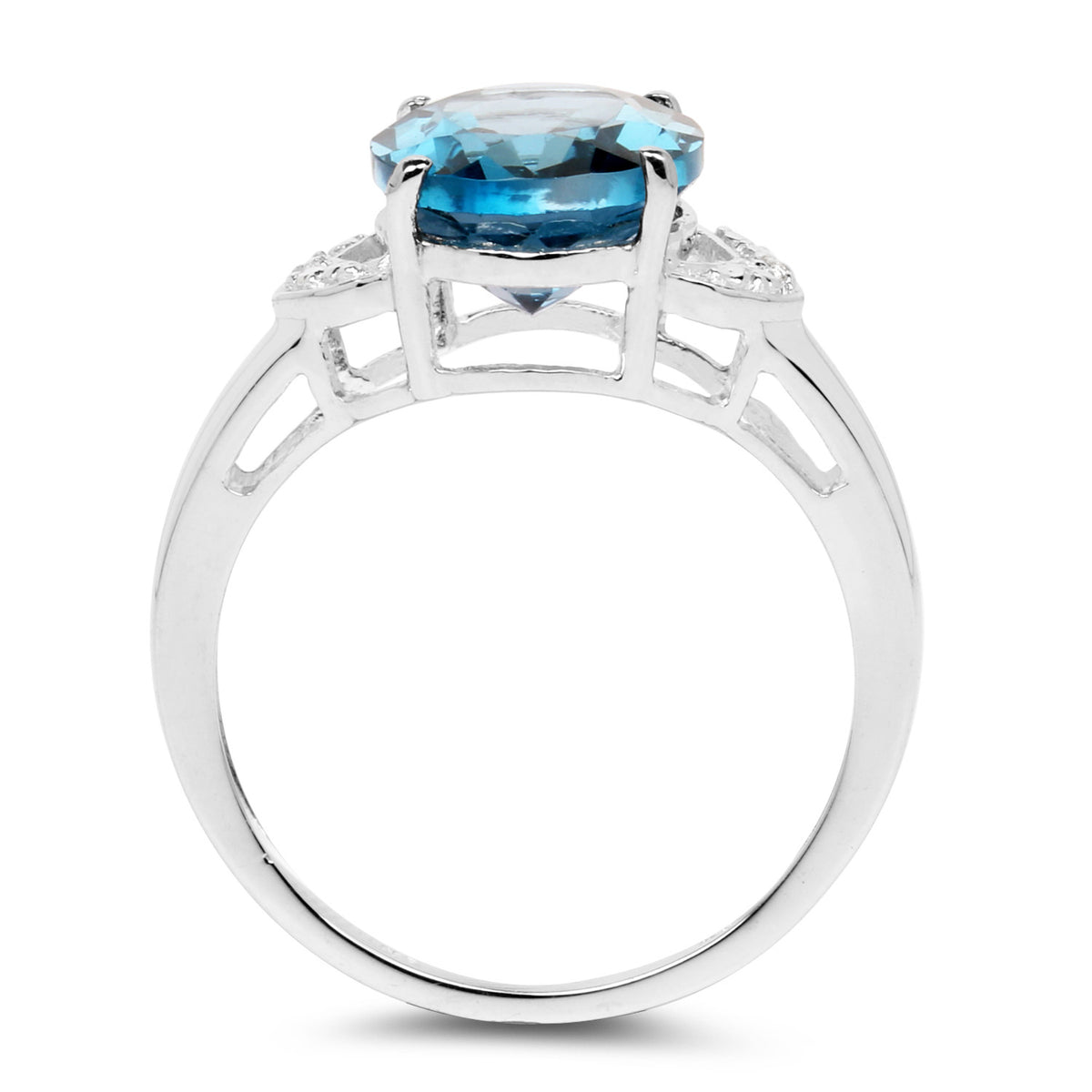 London Blue Topaz Ring With White Topaz 4.25 Carats Sterling Silver