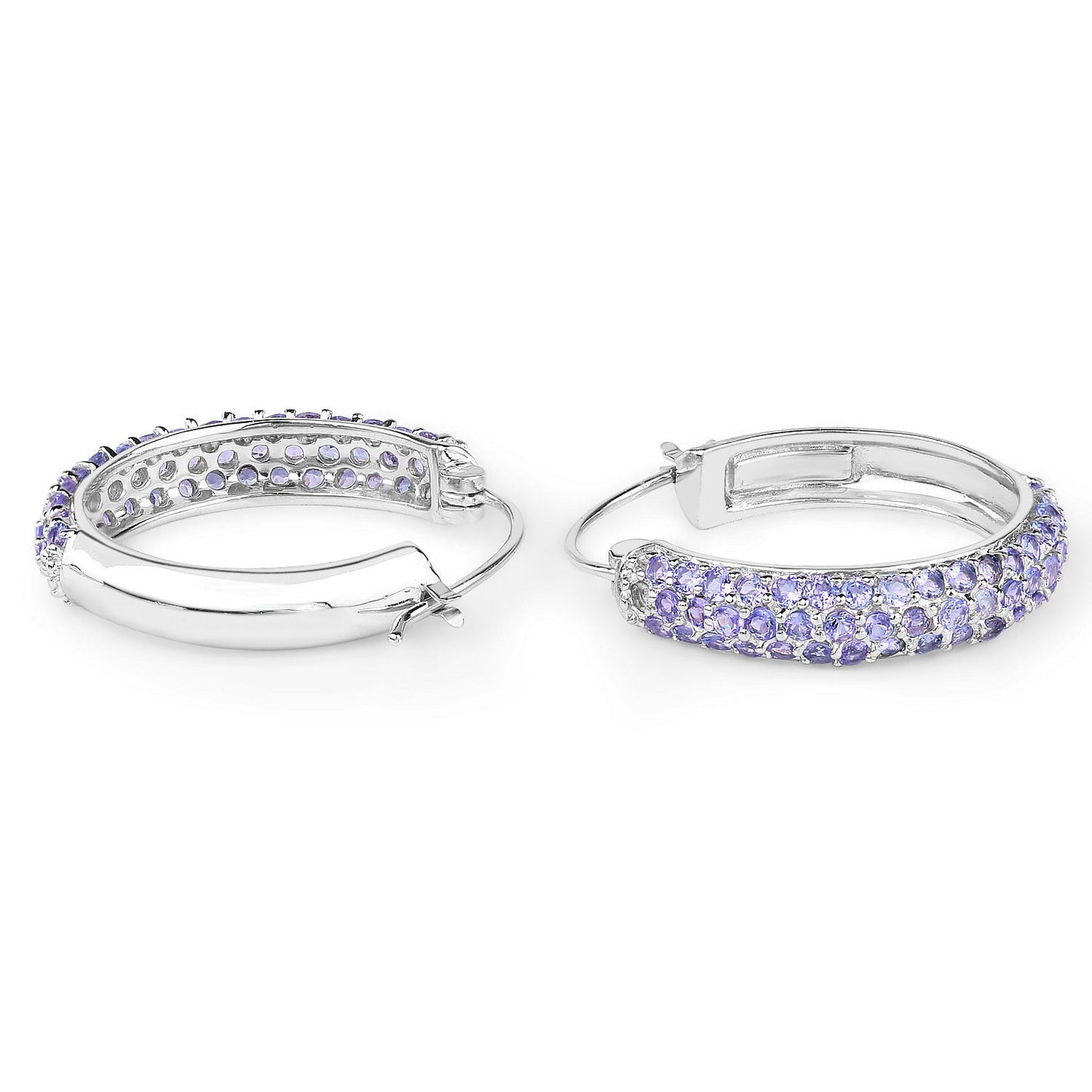 Tanzanite Hoop Earrings 3 Carats Rhodium Plated Silver
