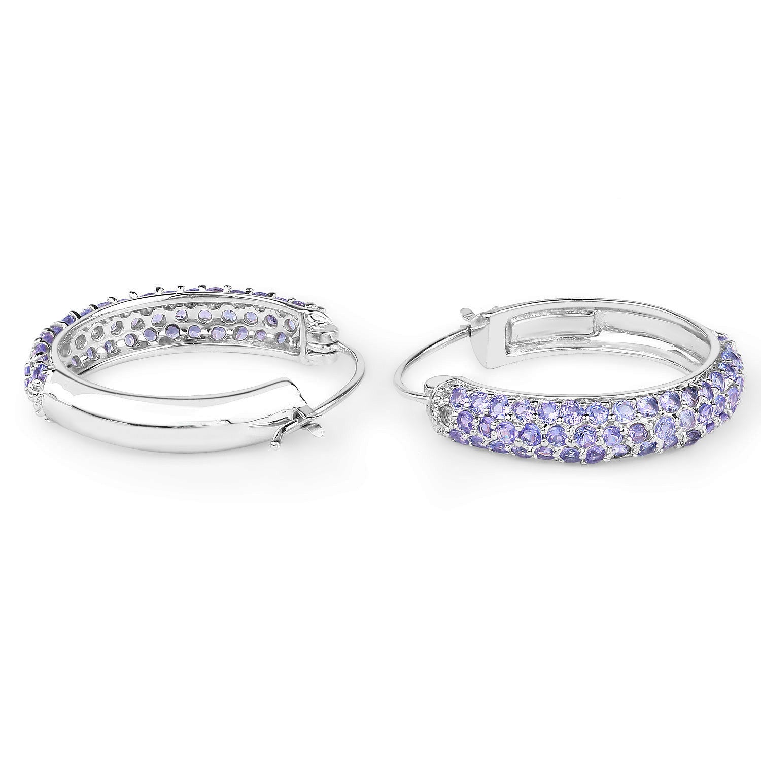 Tanzanite Hoop Earrings 3 Carats Rhodium Plated Silver