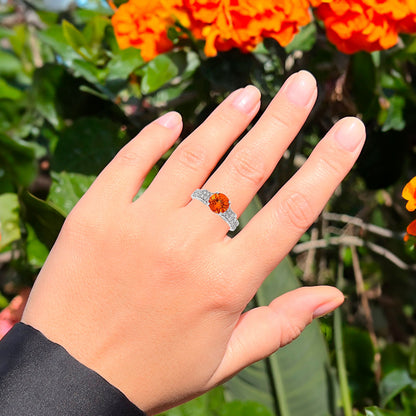 Orange Garnet Ring With Diamonds 2.14 Carats 14K White Gold