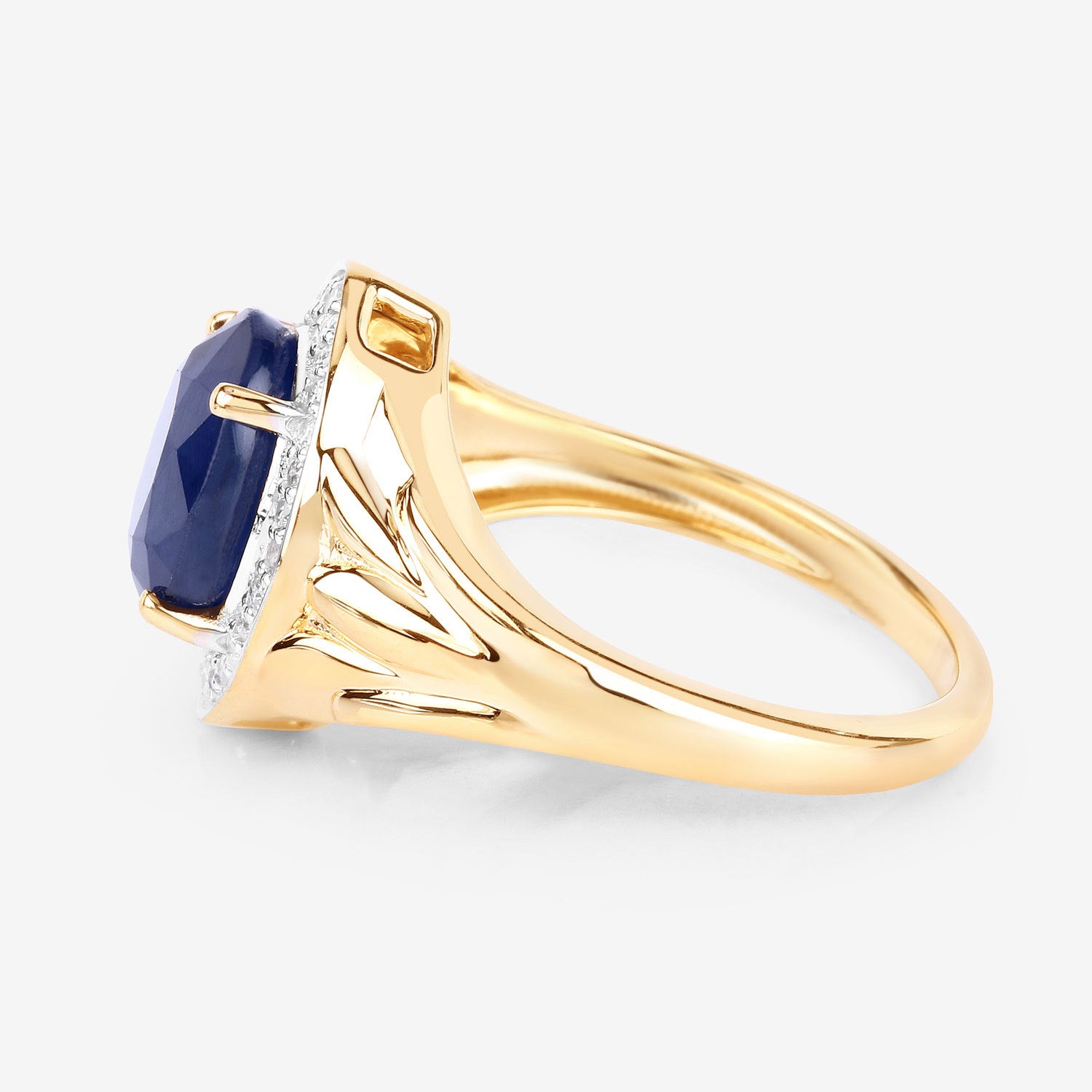 Blue Sapphire Ring With Diamonds 3.26 Carats 14K Yellow Gold