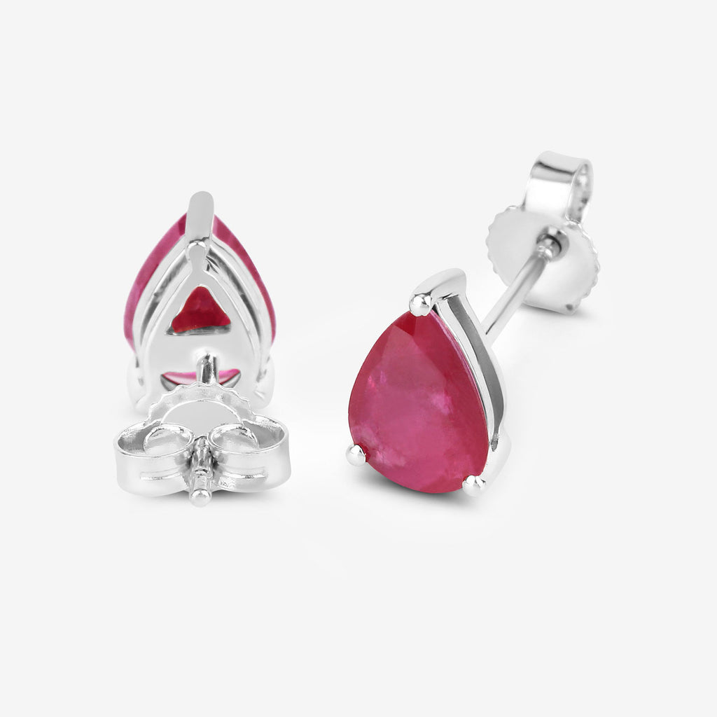 Natural Ruby Stud Earrings 1.58 Carats 10K White Gold