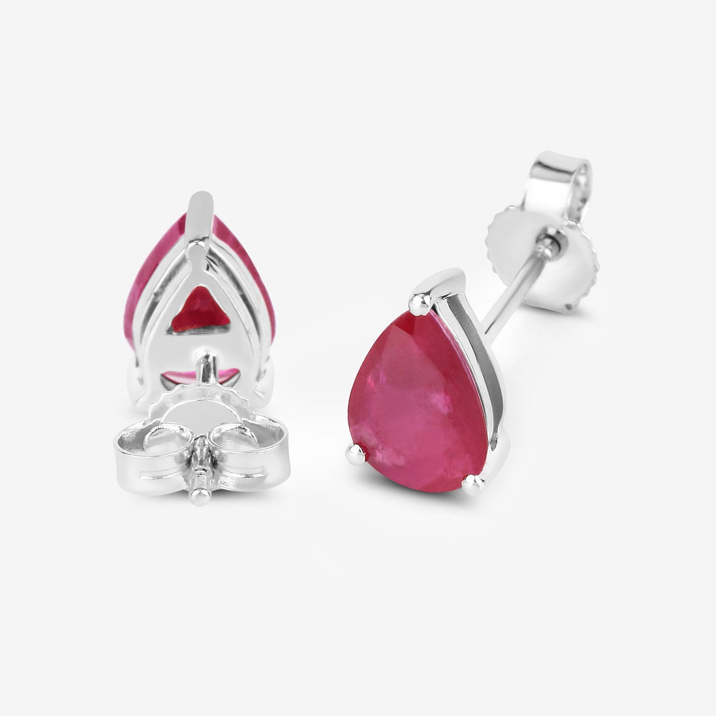 Natural Ruby Stud Earrings 1.58 Carats 10K White Gold