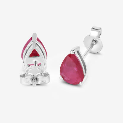 Natural Ruby Stud Earrings 1.58 Carats 10K White Gold