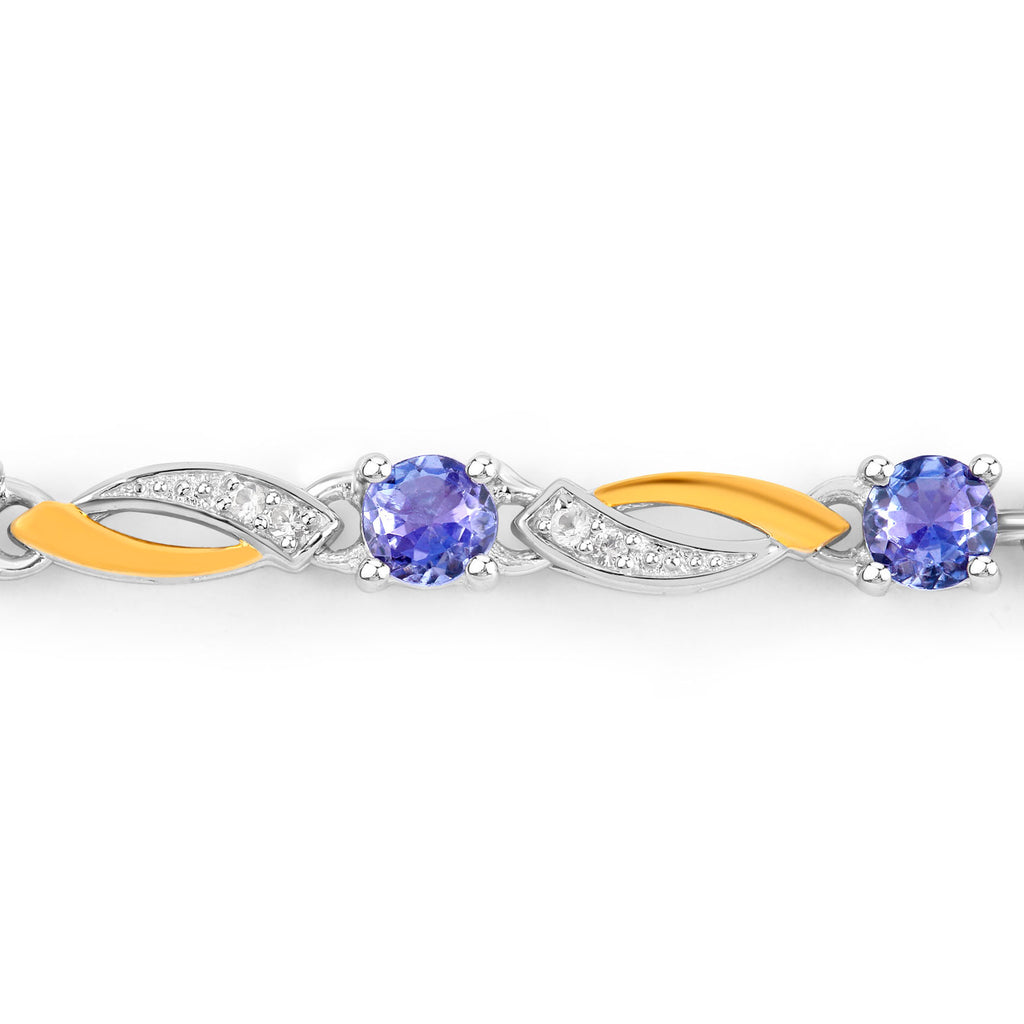 Tanzanite Bracelet With White Sapphire 0.74 Carats Gold Plated Sterling Silver