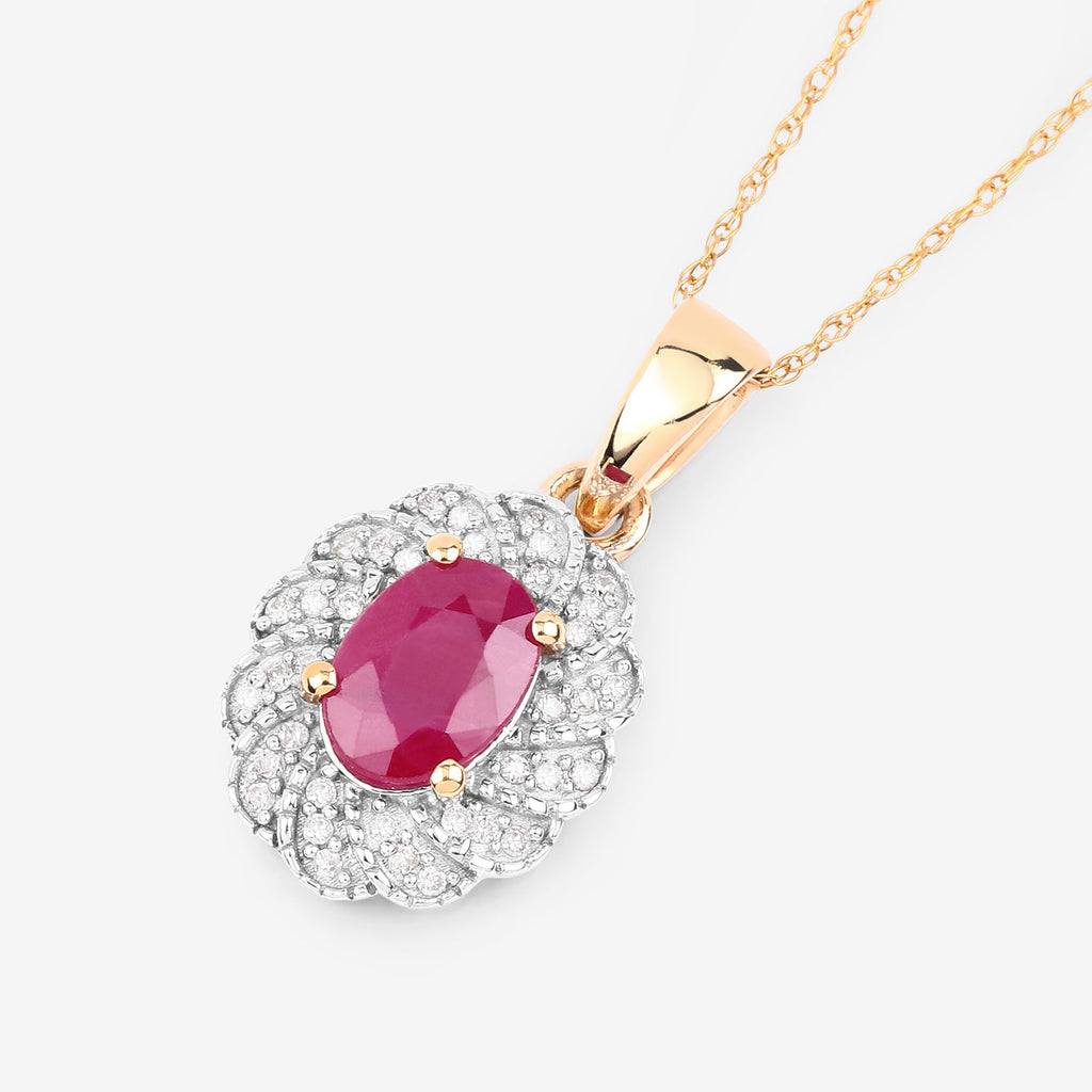 Ruby Pendant With Diamonds 0.92 Carats 10K Yellow Gold