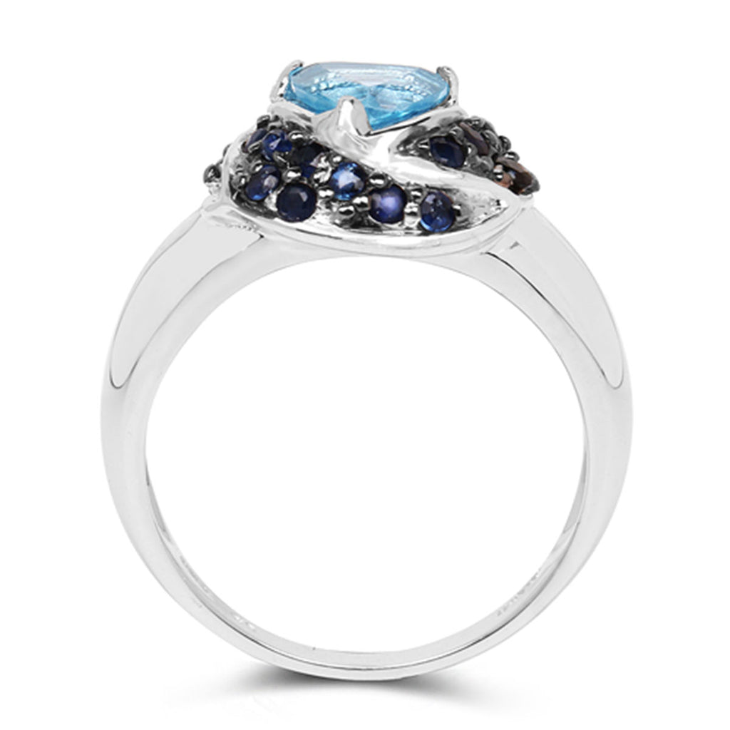 Swiss Blue Topaz Ring With Blue Sapphire 1.56 Carats Sterling Silver