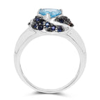 Swiss Blue Topaz Ring With Blue Sapphire 1.56 Carats Sterling Silver