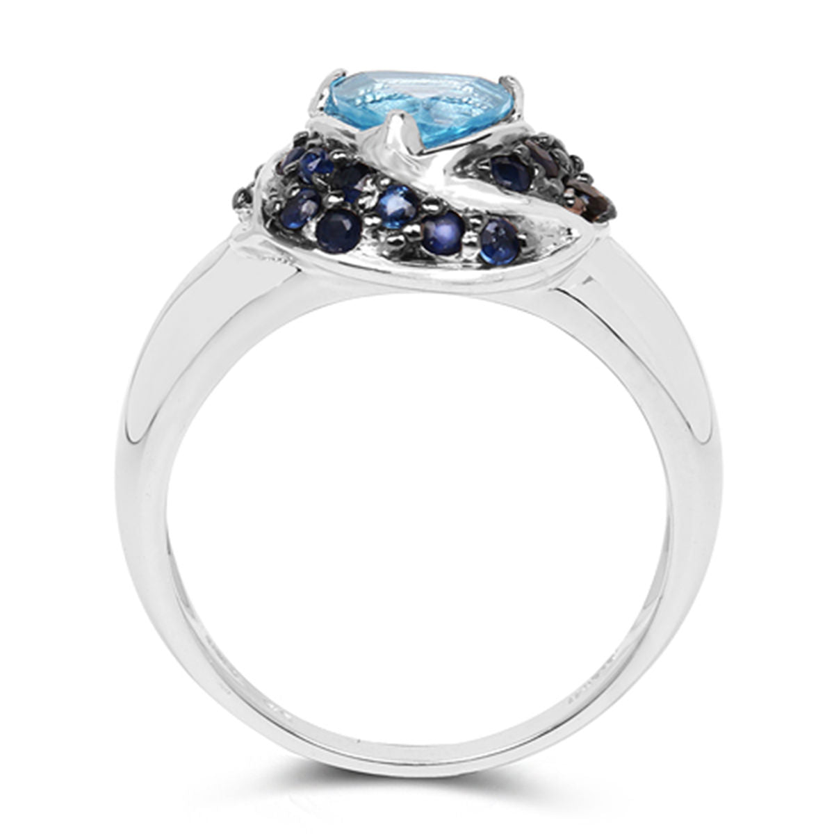 Swiss Blue Topaz Ring With Blue Sapphire 1.56 Carats Sterling Silver