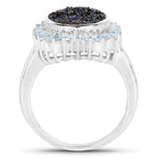 Drusy Quartz Ring With Swiss Blue Topaz 4.56 Carats Sterling Silver