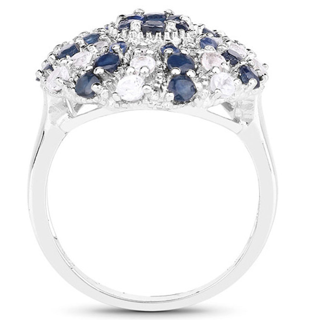 Blue Sapphire Ring With White Topaz 1.68 Carats Sterling Silver