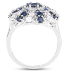 Blue Sapphire Ring With White Topaz 1.68 Carats Sterling Silver