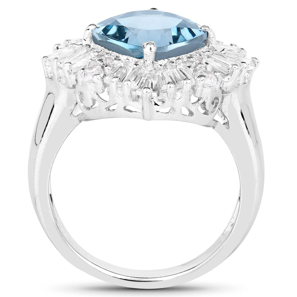 London Blue Topaz Ring With White Topaz 5.08 Carats Sterling Silver