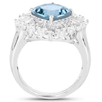 London Blue Topaz Ring With White Topaz 5.08 Carats Sterling Silver