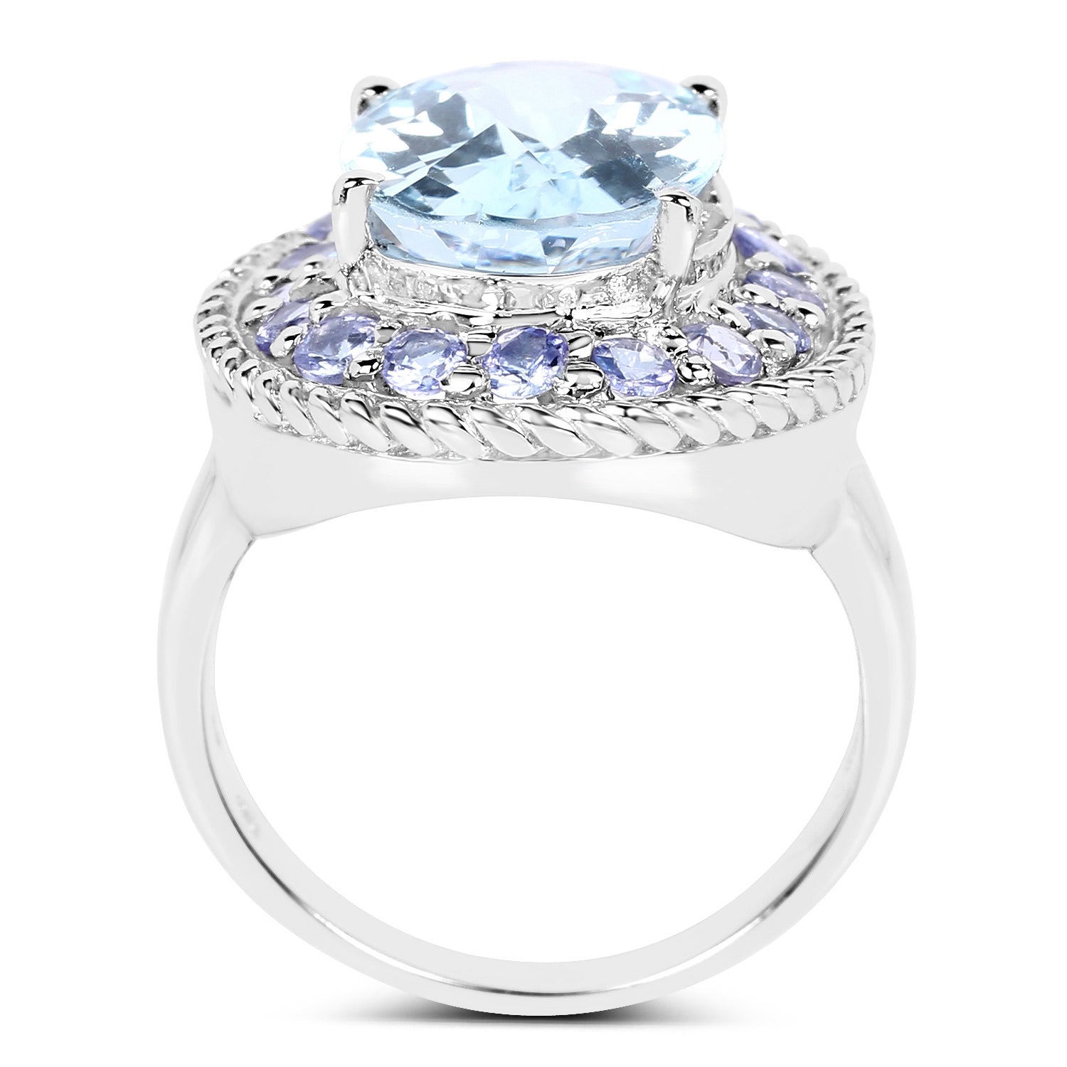 Blue Topaz Ring With Tanzanite 7.38 Carats Sterling Silver