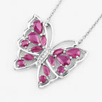 Ruby Butterfly Necklace With White Zircon 2.8 Carats Sterling Silver