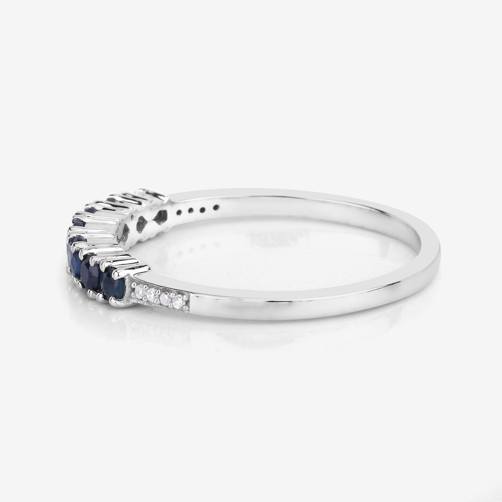 Blue Sapphire Ring With Diamonds 0.38 Carats 14K White Gold