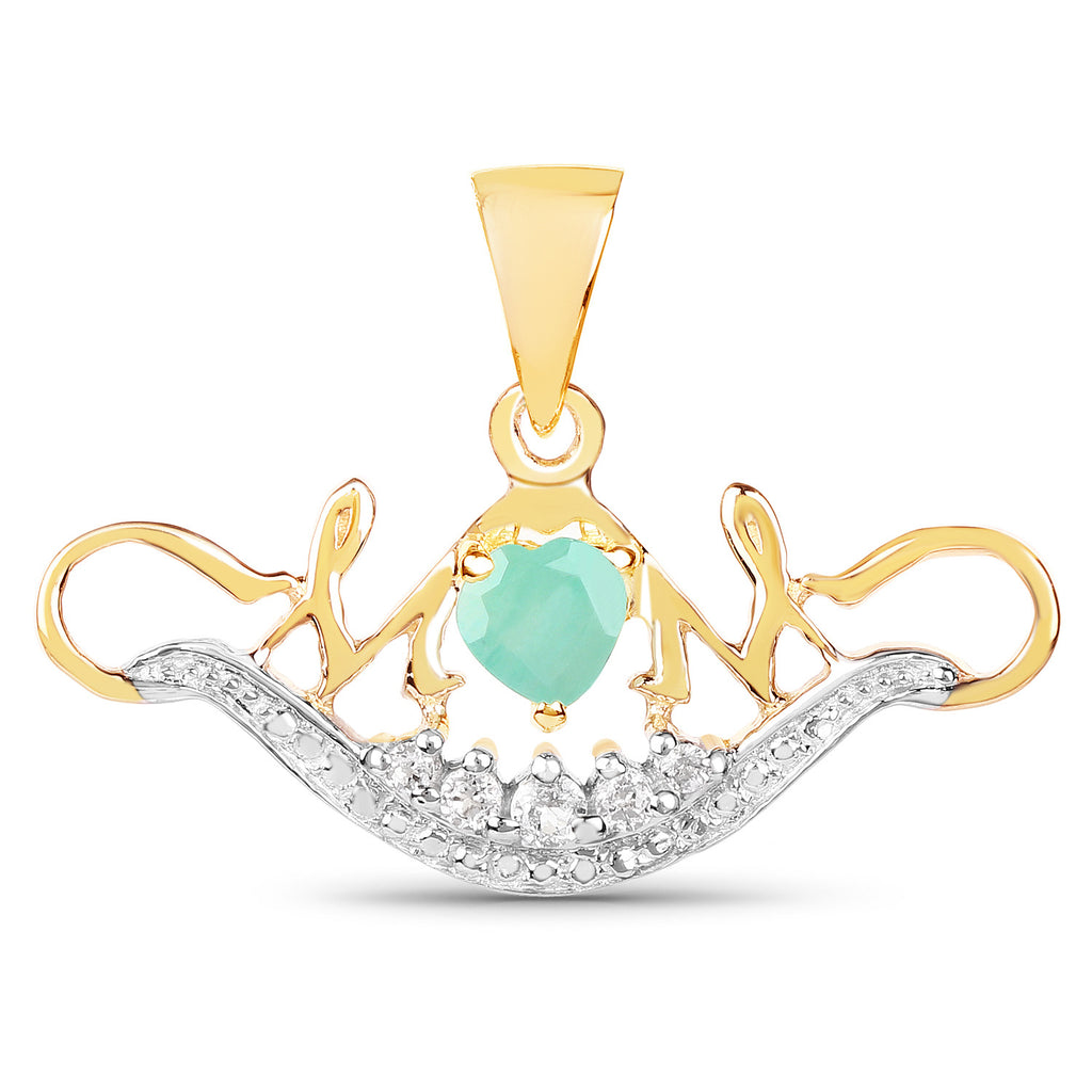 Emerald Mom Pendant With White Topaz 0.54 Carats Gold Plated Silver