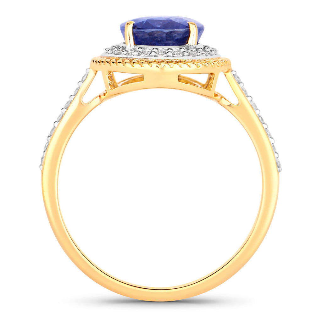 Blue Sapphire Ring With Diamonds 3.58 Carats 18K Yellow Gold