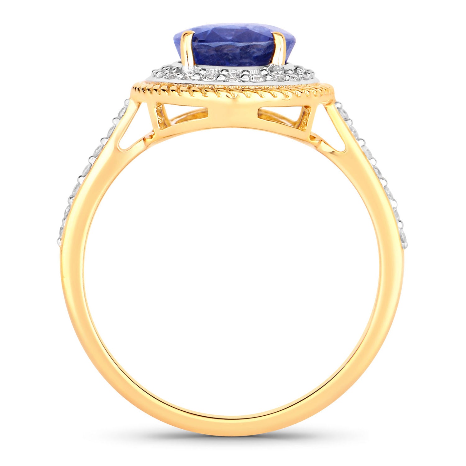 Blue Sapphire Ring With Diamonds 3.58 Carats 18K Yellow Gold