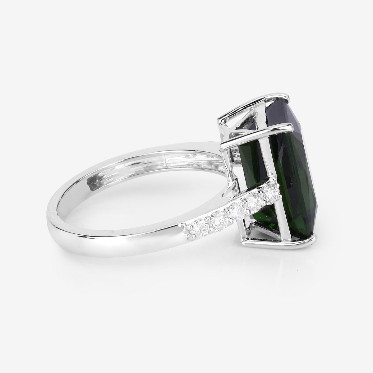 Green Tourmaline Ring With Diamonds 6.12 Carats 14K White Gold