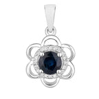 Blue Sapphire Flower Pendant With Diamonds 0.92 Carats 14K White Gold