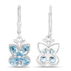 Swiss Blue Topaz Butterfly Earrings 2.68 Carats Sterling Silver