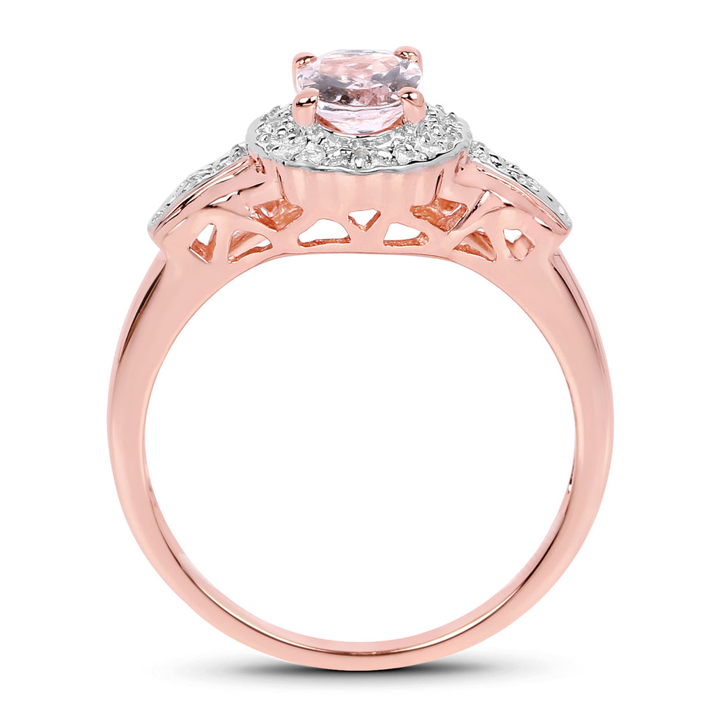 Morganite Ring With White Topaz 0.7 Carats Gold Plated Silver