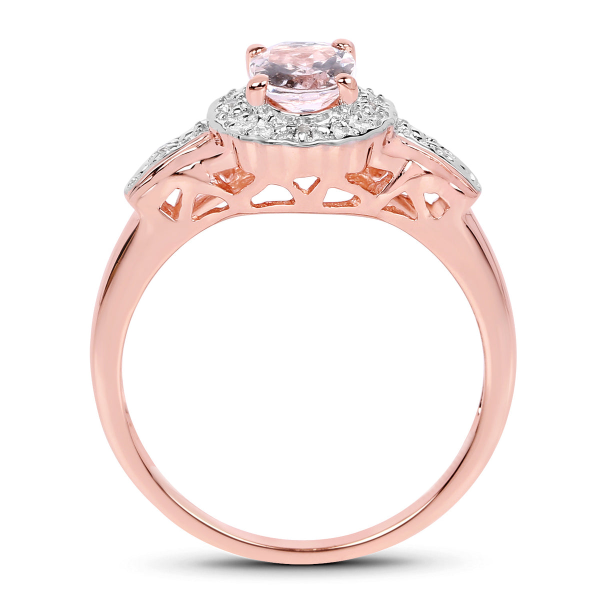 Morganite Ring With White Topaz 0.7 Carats Gold Plated Silver