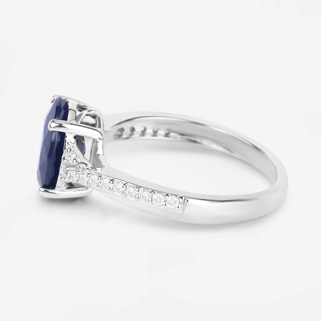 Blue Sapphire Ring With Diamonds 3.24 Carats 14K White Gold