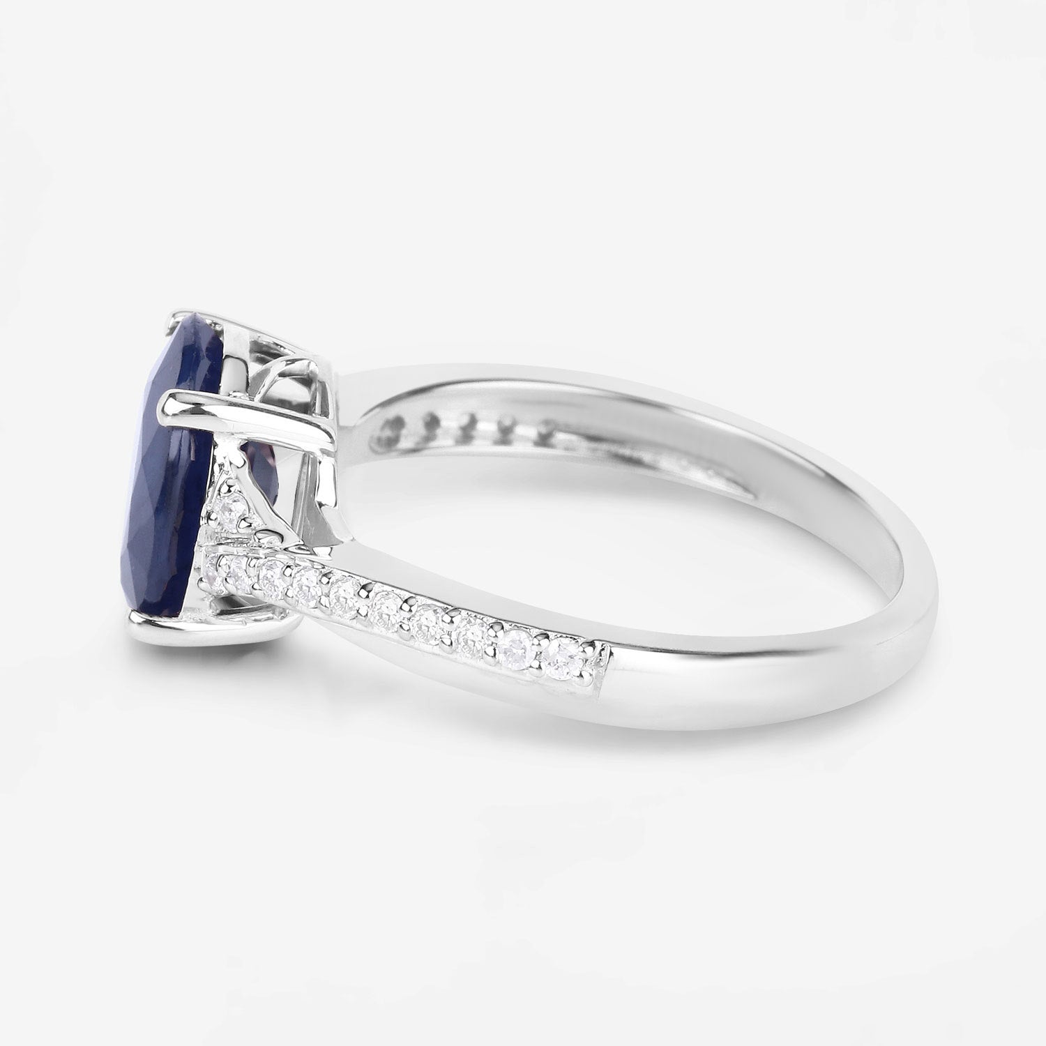 Blue Sapphire Ring With Diamonds 3.24 Carats 14K White Gold