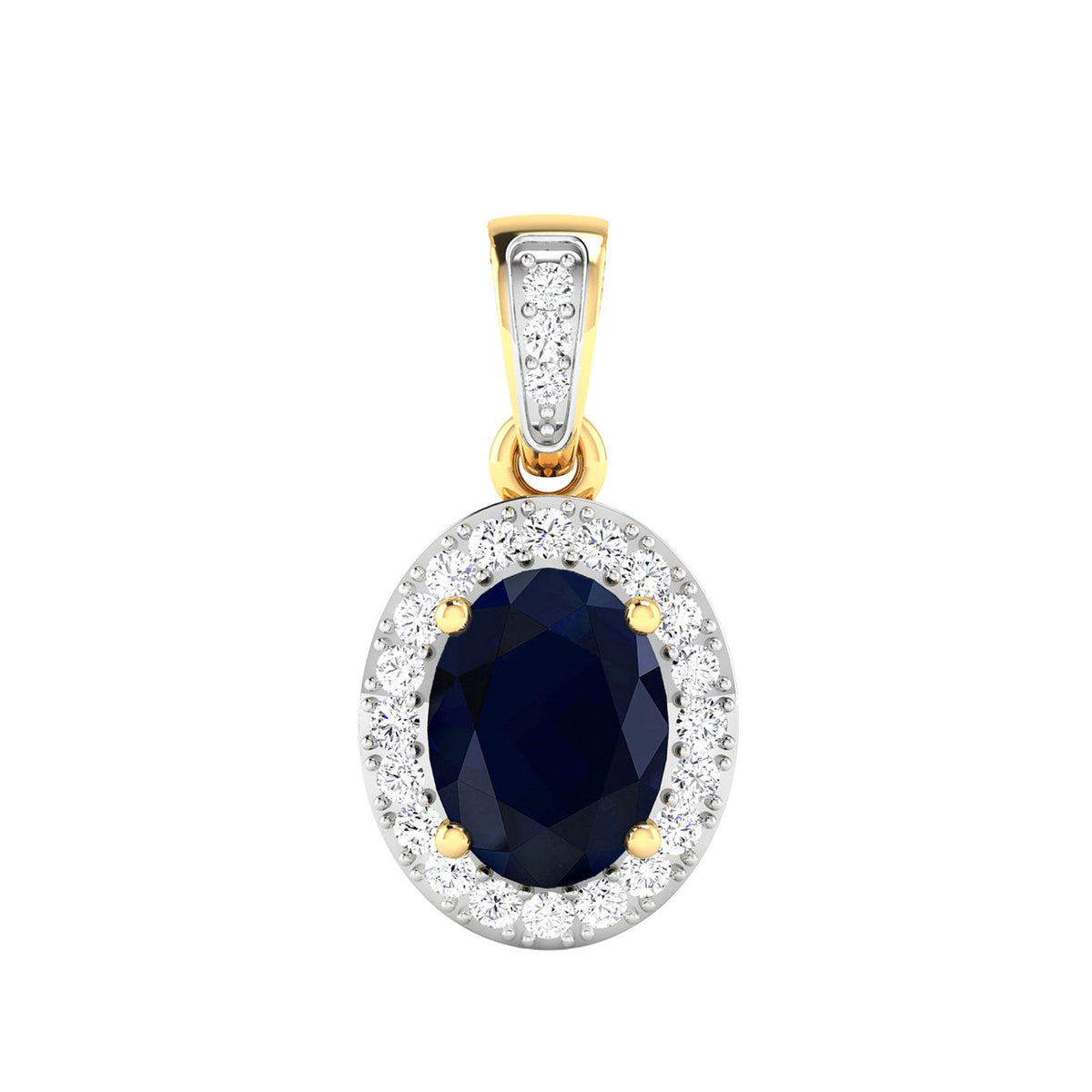 Blue Sapphire Pendant With Diamonds 1.45 Carats 14K Yellow Gold