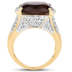Smoky Quartz Ring With White Topaz 6.62 Carats Gold Plated Silver