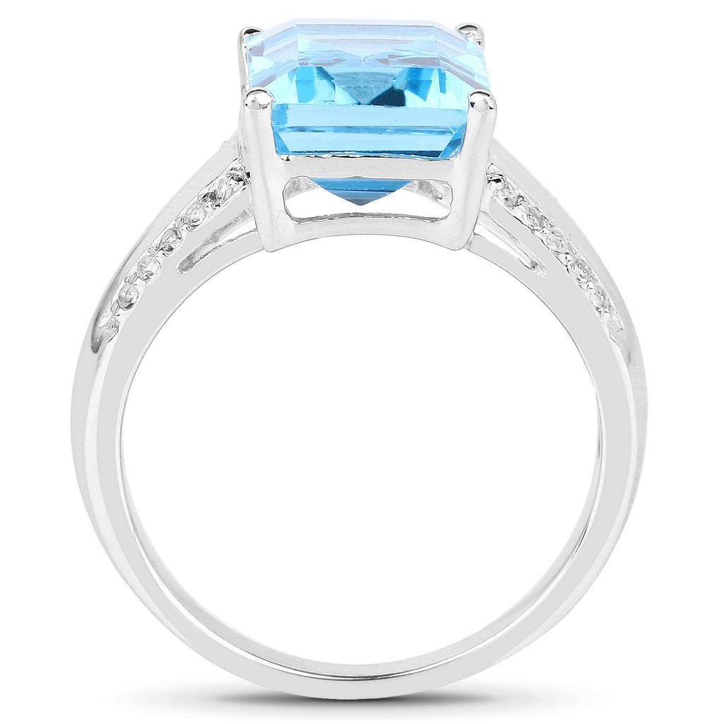 Swiss Blue Topaz Ring With White Topaz 5.74 Carats Sterling Silver