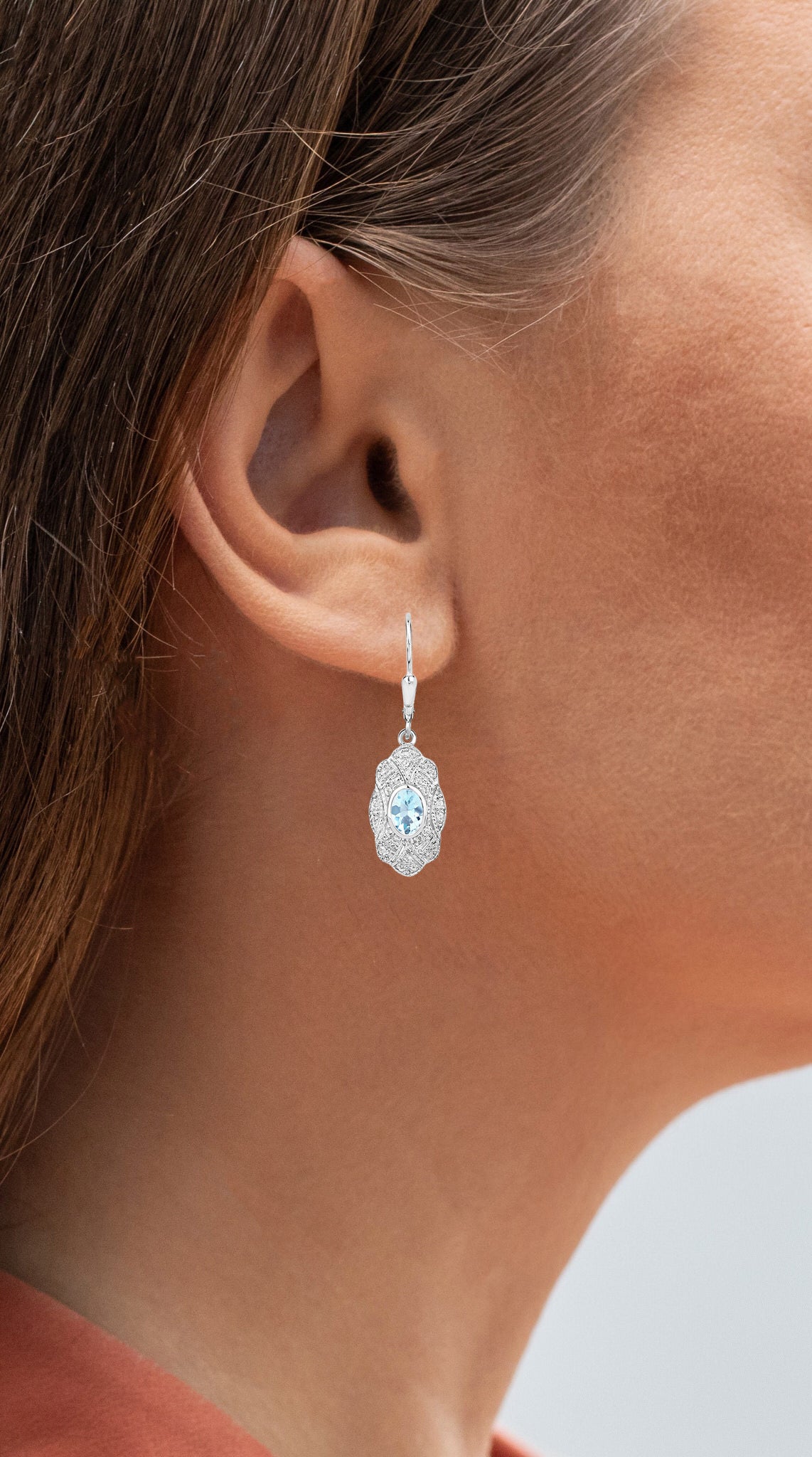 Aquamarine Earrings With White Topaz 0.92 Carats Sterling Silver