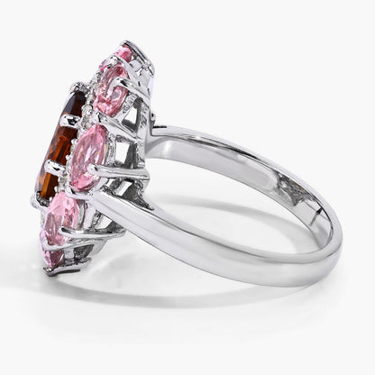 Multicolor Tourmaline Ring With Diamonds 4.18 Carats Sterling Silver