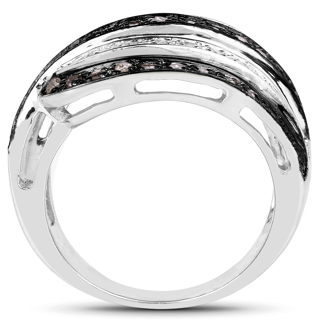 Brown Diamond Ring With White Diamonds 0.78 Carats Sterling Silver