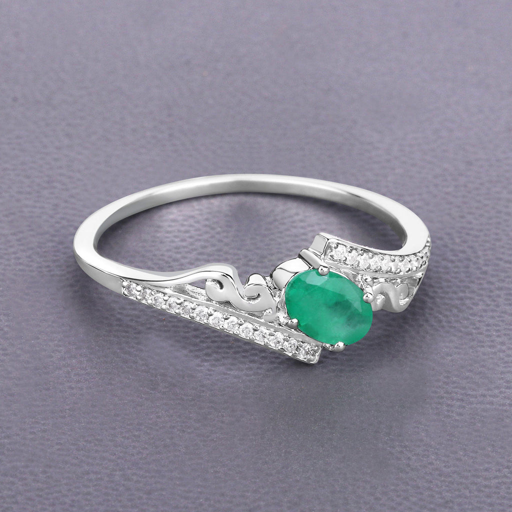 Zambian Emerald Ring With Diamonds 0.48 Carats 14K White Gold