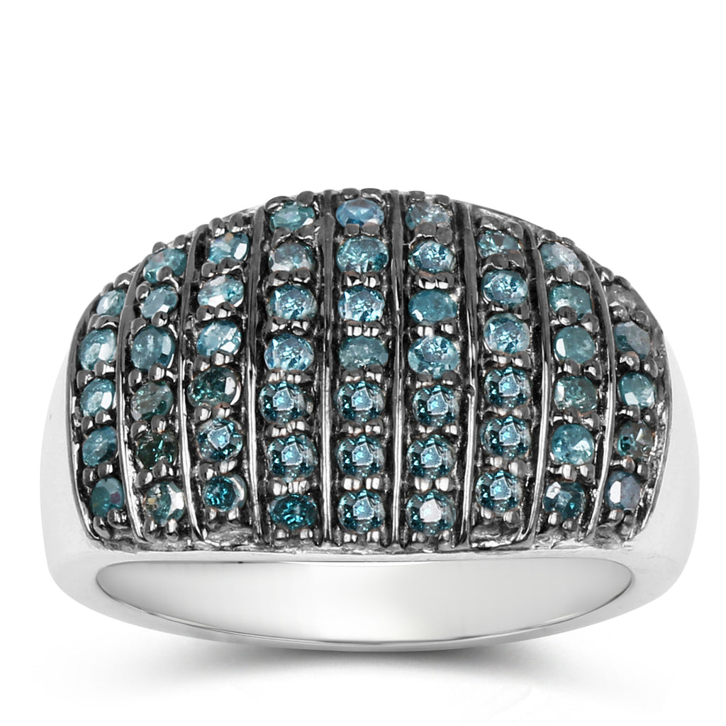 Blue Diamond Ring With White Diamonds 0.8 Carats Sterling Silver