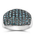 Blue Diamond Ring With White Diamonds 0.8 Carats Sterling Silver