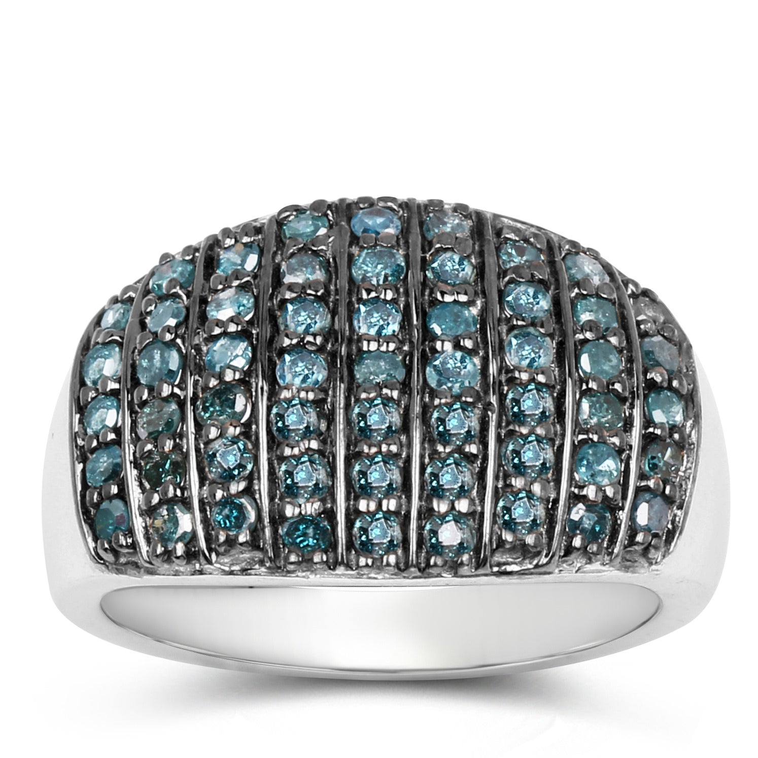 Blue Diamond Ring With White Diamonds 0.8 Carats Sterling Silver