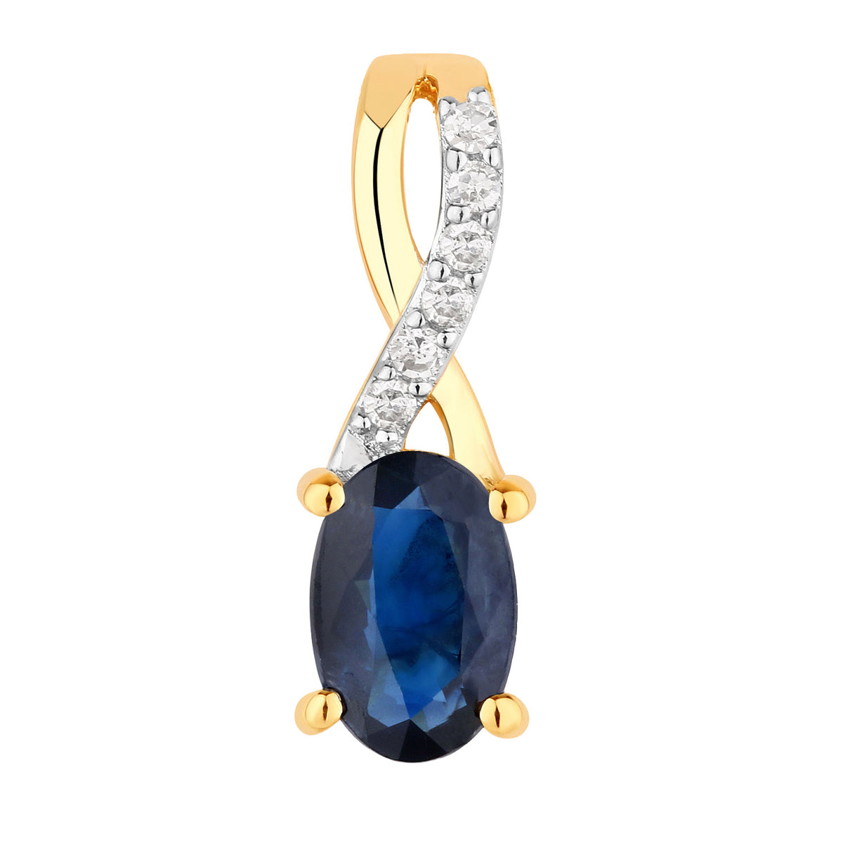 Blue Sapphire Pendant With Diamonds 0.48 Carats 14K Yellow Gold