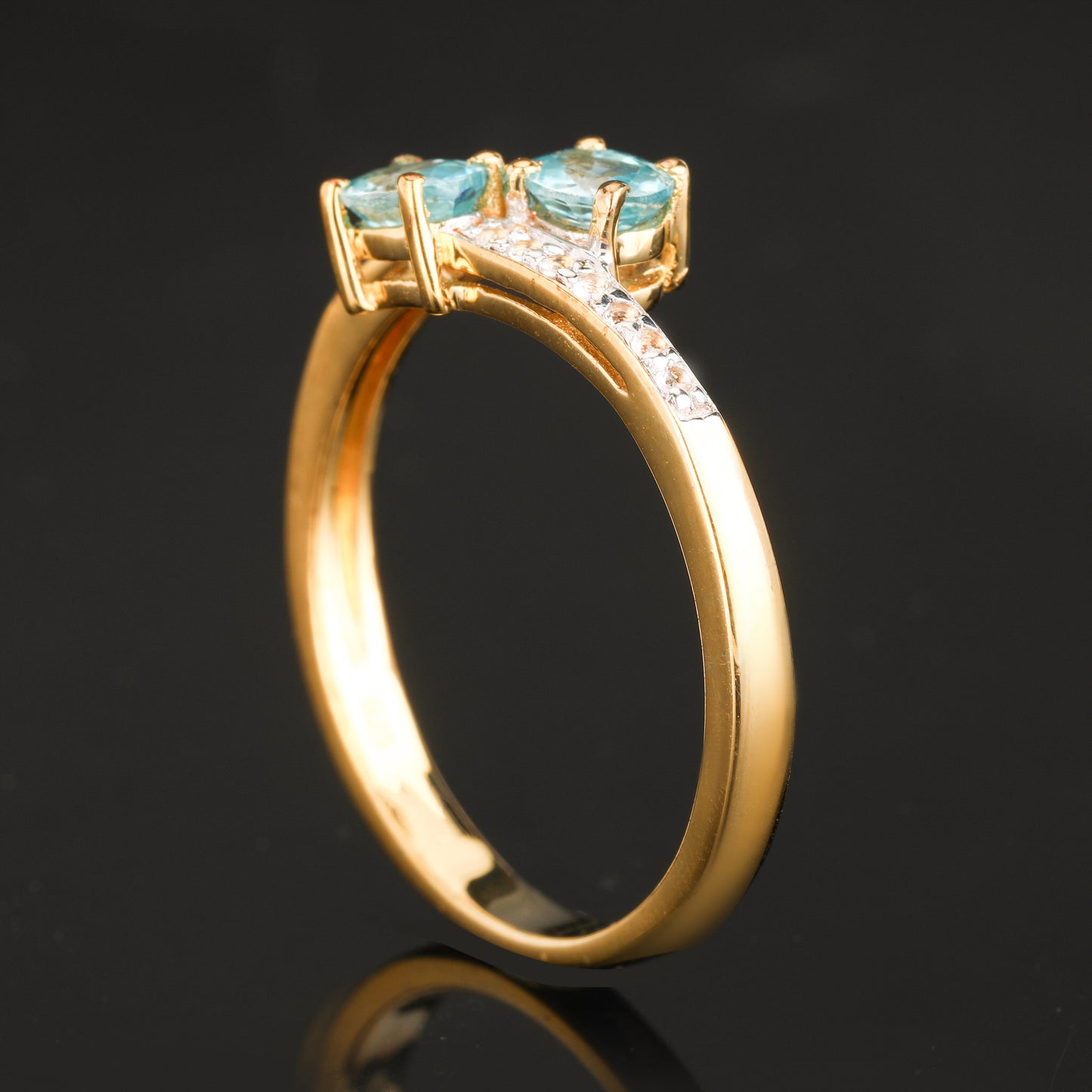 Natural Blue Zircon Ring With White Topaz 1.24 Carats Gold Plated Silver
