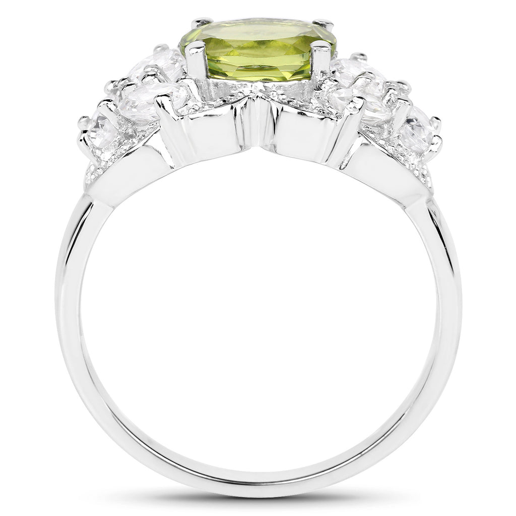 Peridot Ring With White Zircon 2.64 Carats Sterling Silver