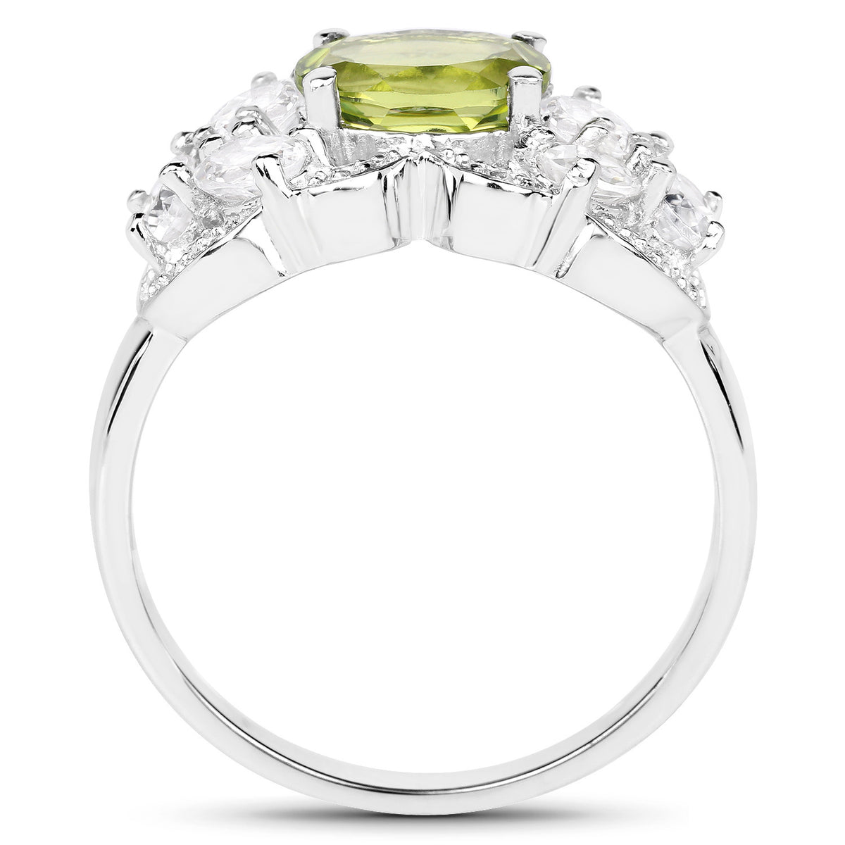 Peridot Ring With White Zircon 2.64 Carats Sterling Silver