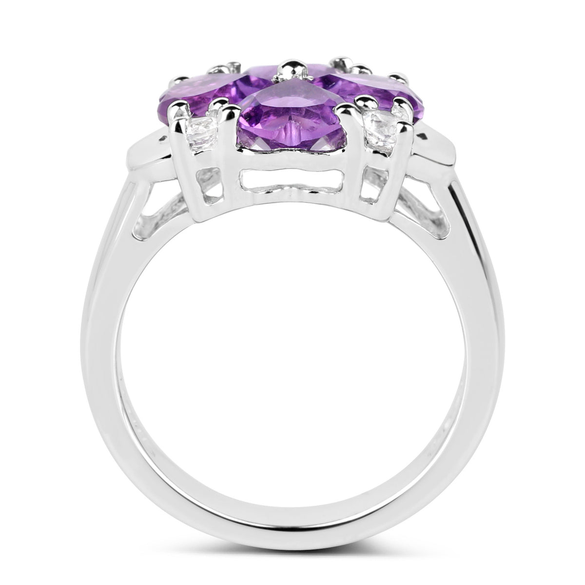 Amethyst Heart Ring With White Topaz 3.08 Carats Sterling Silver