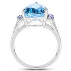 Swiss Blue Topaz Ring With Tanzanite 6.82 Carats Sterling Silver