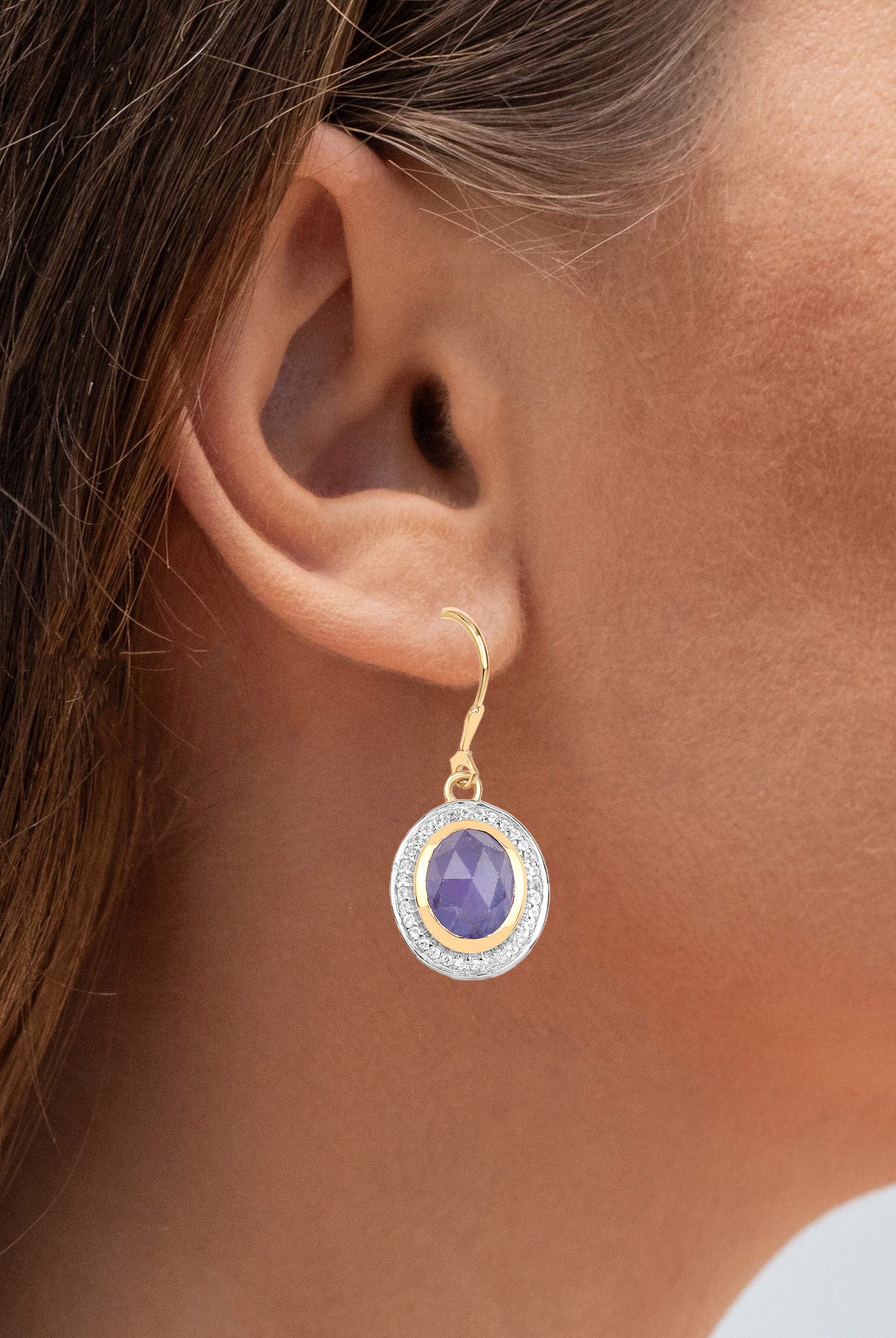 Natural Tanzanite Earrings With White Topaz 7.38 Carats Gold Plated Silver